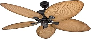 Honeywell Ceiling Fans Palm Island, 52 Inch Tropical Indoor Outdoor Ceiling Fan with No Light, Pull Chain, Two Mounting Options, 5 Palm Leaf Blades, Damp-Rated - 50505-01 (Bronze)