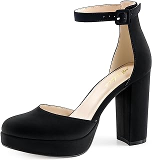 Black Platform Closed Toe Heels for Women, Womens Heels Closed Round Toe Chunky Block Pumps Shoes, 4 Inch