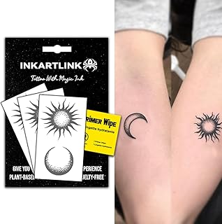 INKARTLINK Semi Permanent Tattoos, 3 Small-sized Temporary Tattoo Stickers for Valentine's Day, Perfect for Couples, Party Favors, Waterproof, Realistic, No Adhesive, Lasts 1-2 Weeks (Sun and Moon)