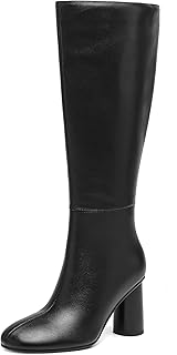Knee High Boots for Women Chunky High Heel Round Toe Tall Long Boots with Side Zipper