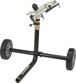 Strongway Wheeled Sprinkler, 1-1/4 in. Die-Cast Aluminum Head with 5 Nozzles, 150 Ft. Diameter Coverage, 17000 Sq. Ft., up to 63 GPM, 8 in. Solid Rubber Tires, for Large Lawn, Farm and Acreage
