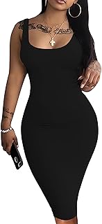 Women Casual Sexy Tank Top Bodycon Dress Summer Pencil Sleeveless Basic Midi Club Dresses