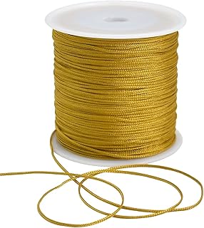TONIFUL 1mm x 100 Yards Gold Nylon Cord Satin String for Bracelet Jewelry Making Rattail Macrame Trim Cord Necklace Bulk Beading Thread Kumihimo Chinese Knot Craft