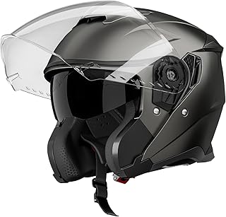 Motorcycle Helmets for Adults, Open Face Motorcycle Helmet with Dual Visor, Casco para Moto DOT Certified, ATV Dirt Bike Snowmobile Motocross Helmet for Men Women, Quick Release Strap, AP-836
