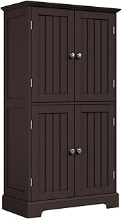 ChooChoo Bathroom Floor Cabinet, Modern Bathroom Storage Cabinet with 4 Doors and Adjustable Shelves, Freestanding Cupboard for Living Room, Espresso