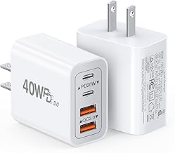 [2-Pack] 40W USB C Charger Block, 4-Port Type C Fast Charging Brick Dual PD&QC Wall Plug Adapter Compatible for iPhone13/14/15/16/17 Pro/Pro Max/iPad, Airpods, iwatch, Samsung Galaxy (White)