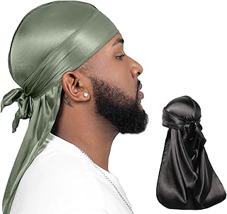 2 Pieces Silky Durag Pack for Men Women Waves, Premium Satin Deluxe Du-rag