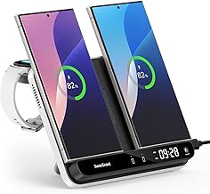 Dual Wireless Charging Station, Dual Wireless Charger for Galaxy S25/S24/S23, for Samsung Watch Ultra/8/7/6/5/4/3, for iPhone 17/16/15/14 Series, SwanScout 710S