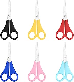 Asdirne Kid Scissors, Blunt Tip Safety for Child, Preschooler，Toddlers, Stainless Steel Blades with Centimetre Scale, More Accurate Cutting, Set of 6