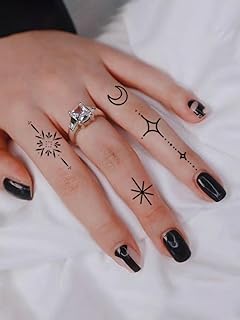 2PCS Black Mini Delicate Star Moon Minimalist Tattoo Holiday Gift Festival Tattoos Finger Wrist Shoulder Neck Body Temporary Waterproof Tattoo Sticker