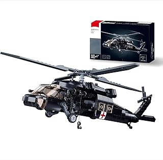UH-60 Black Hawk Helicopter Military Set, Army Airplane Building Bricks, Rescue Helicopter Model Kits with 4 Soldier Minifigures, Gifts for 6-12 Year Old Kids, Compatible with Lego, 692 PCS