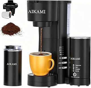 4 IN 1 Single Serve Coffee Maker with Milk Frother and Coffee Grinder, Coffee Maker for K Cup and Ground Coffee, with 30 oz Removable Water Reservoir, 6 to 14 oz. Brew Sizes, Coffee Machine for Home