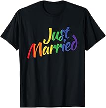 Just Married Gay Lesbian LGBT Wedding Rainbow LGBT T-Shirt