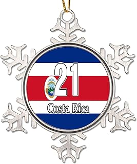 Costa Rica Ornament for Christmas Tree Costa Rica Colored Flag Custom House Number Snowflake Metal Xmas Tree Keepsake National Country Flag Christmas Ornaments 3in