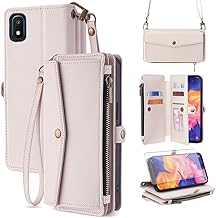 Asuwish Phone Case for Samsung Galaxy A10e Zipper Wallet Cover with Screen Protector and Leather Card Holder Slot Stand Wrist Strap Cell Accessories Flip Folio Mobile A 10e 10ae S102DL Women Men Beige