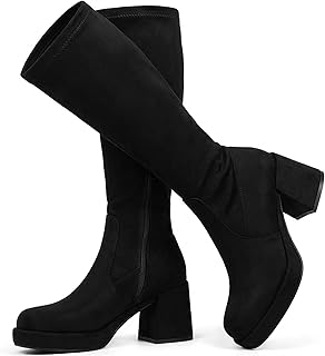 Elastic Women Knee High Boots Platform Chunky Heel Tall Boots Suede Dress Boots Side Zipper Stretch Boots Fall