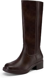Women's Square Toe Platform Chunky Block Heel Knee High Riding Boots