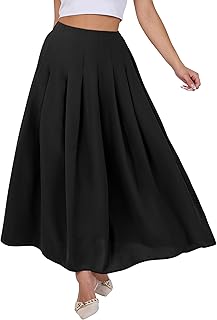 Women A-Line Pleated High Waist Maxi Skirt Full Ankle Length Flowy Swing Elegant Dressy Casual Work Long Skirts