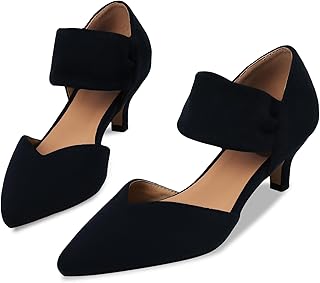 Womens Low Kitten Heels Closed Pointed Toe Slip on Pumps Ankle Strap Heels Sexy Elegant Bridal Party Dressy Shoes