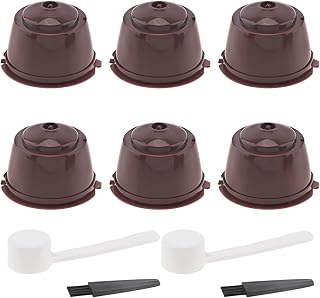 TQEONKL 6Pcs Reusable Coffee Capsule for Nescafe Dolce Gusto Machine,Reusable Refillable Coffee Capsule Filter Cup Kit with Cleaning Brush and Measuring Spoon
