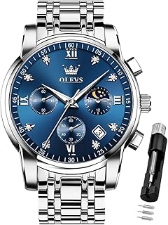Watch for Men Diamond Business Dress Analog Quartz Stainless Steel Waterproof Luminous Date Two Tone Luxury Casual Wrist Watch Blue