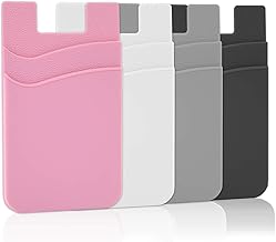 Card Holder for Back of Phone, Cell Phone Wallet Stick-on Credit Card Sleeve Pocket Silicone Pouch Compatible for iPhone, Samsung Galaxy and Most SamrtPhones 4 Pack