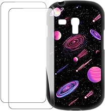 Compatible with Samsung Galaxy S3 Mini i8190 Case Colorful Custom Cover with 2 Pack Tempered Glass Screen Protectors - Shockproof Scratch-Resistant (Planet)