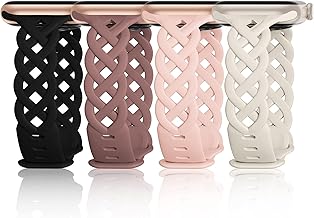 iWabcertoo Slim Silicone Bands for Apple Watch Band 40mm 38mm 41mm 42mm 44mm 45mm 49mm Braided Lace Thin Wristbands for iWatch SE Series 8 7 6 5 4 3 2 1, Black/Starlight/Violet Smoke/Sand Pink