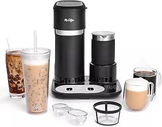 4-in-1 Single-Serve Latte, Iced, and Hot Coffee Maker with Milk Frother and Tumbler Black