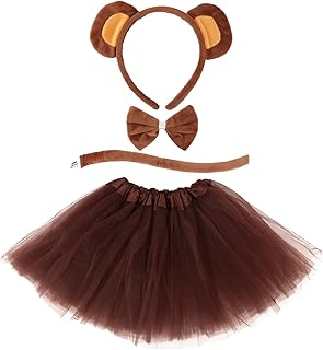 Moikolok Monkey Costume Monkey Ears Headband and Tail, Bowtie, Tutu 4PCS Wildlife Cosplay for Themed Parties Cheerups