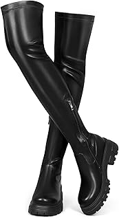 Black Thigh High Boots For Women Platform Over The Knee High Boots Lug Sole Comfortable Stretch Boots 6-11