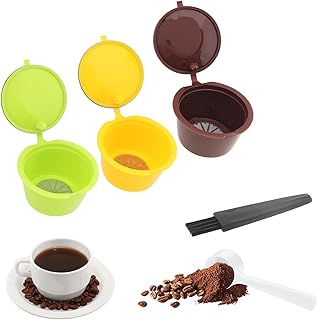 Reusable Coffee Capsule Filters 3Pcs, Colorful Coffee Filters for Nescafe Dolce Gusto Brewers Machine, Reusable Refillable Coffee Pods Capsule Filter Cups Kit with Cleaning Brush and Measuring Spoon