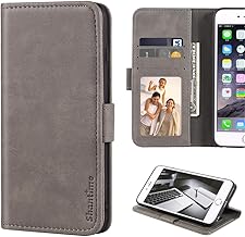 Stylish Leather Wallet Case Compatible with Samsung Galaxy Star Advance, Magnetic Shockproof Flip Cover with Card Holders, Photo Frame and Kickstand(Gray)