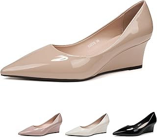 Women's Patent Leather Classic 2.17-Inches Wedges Pumps Fashion Comfortable Pointed Closed Toe Slip On Shallow Mouth High Heel Dressy Shoes for Wedding Work Office Party