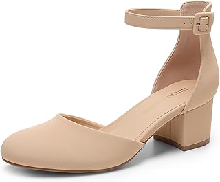 Women's Closed Round Toe Low Block Heels Ankle Strap Chunky Heel Pumps Dress Wedding Office Party Shoes