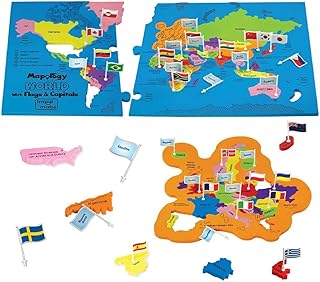 Mapology World Map Puzzle - Includes Country Flags & Capitals | Fun Jigsaw Puzzle Kids Ages 5-8 | Educational Toys for Ages 8-13 | Geography Gifts for Girls & Boys 5, 6, 7, 8, 9, 10, 11, 12