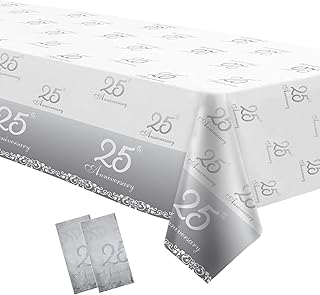 APOWBLS 25th Anniversary Decorations Tablecloth - Disposable Silver 25th Wedding Anniversary Decorations Table Cover - 2 Pack (54in x 108in)