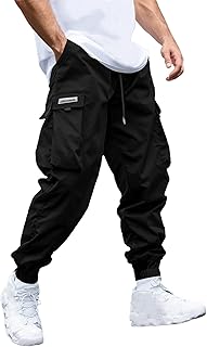 Mens Cargo Joggers Pants Elastic Waist Drawstring with Flap Pockets Techwear Pants for Men