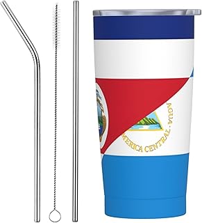 Costa Rica Nicaragua Flag 20oz Stainless Steel Insulated Tumblers With Lid And Straw Spill-Proof Travel Coffee Mug Tea Wine Cups Water Insulation Tumbler Bottle Keeps Drinks Cold & Hot