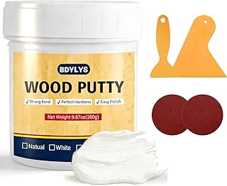 White Wood Filler for Furniture Repair - 280g / 9.87oz Wood Putty White - Sandable, Stainable & Paintable - Quick-Drying Non-Toxic Wood Patch for Cabinets, Floors, Cracks and Holes