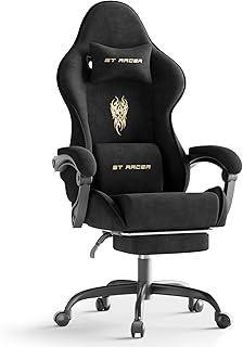 Ferghana Velvet Fabric Gaming Chair, High Back Ergonomic Gamer Chair for Adult, Comfortable Video Game Chair with Footrest and Massage Lumbar Cushion, Racing Reclining Office Computer Desk Chair Black