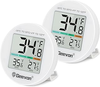 Geevon Small Digital Refrigerator Thermometer 2 Pack, IP65 Waterproof Commercial and Home Use, Max/Min Record Function with LCD Screen, Stand and Magnetic Back, for Fridge, Freezer Scenarios