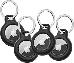 Apple AirTag Secure Holder with Key Ring - Durable Scratch Resistant Case with Open Face & Raised Edges - Protective AirTag Keychain Accessory for Keys, Pets, Luggage, Backpacks - 4-Pack Black