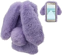 LCHDA Rabbit Case for Samsung Galaxy J7 2018, Cute 3D Bunny Ears Soft Furry Hairball Fuzzy Winter Warm Faux Fur Plush Fluffy Flexible TPU Bumper Protective Skin Cover for Women Girls - Purple