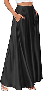 Maxi Satin Skirts for Womens High Waisted Flowy Long A line Skirt Trendy for Office Holiday Party