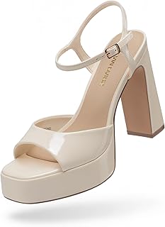 Platform Heels for Women, Square Toe Chunky High Heels Ankle Strap Sandals for Wedding Party Formal Event