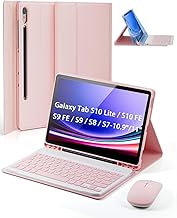 TUNKARMOR Case Keyboard for Samsung Galaxy Tab S10 Lite / S10 FE / S9 FE / S9 / S8 / S7 10.9"/11" Built-in Pencil Holder with Mouse (Pink)