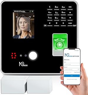 NGTeco Cloud-Based Time Clock for Small Business, 2.4GHz WiFi Attendance Machine with Remote Access, Free Software & iOS/Android App, Employee Punch Card System with RFID Cards, No Monthly Fee