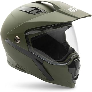 MMG Helmet Dual Sport Off Road Motorcycle Dirt Bike ATV - FlipUp Visor - Model 23 (Medium, Green)