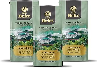 Café Britt® - Costa Rican Poas Tierra Volcanica Coffee (10.5 oz.) (3-Pack) - Whole Bean, Arabica, Kosher, Gluten Free, 100% Gourmet & Medium Light Roast